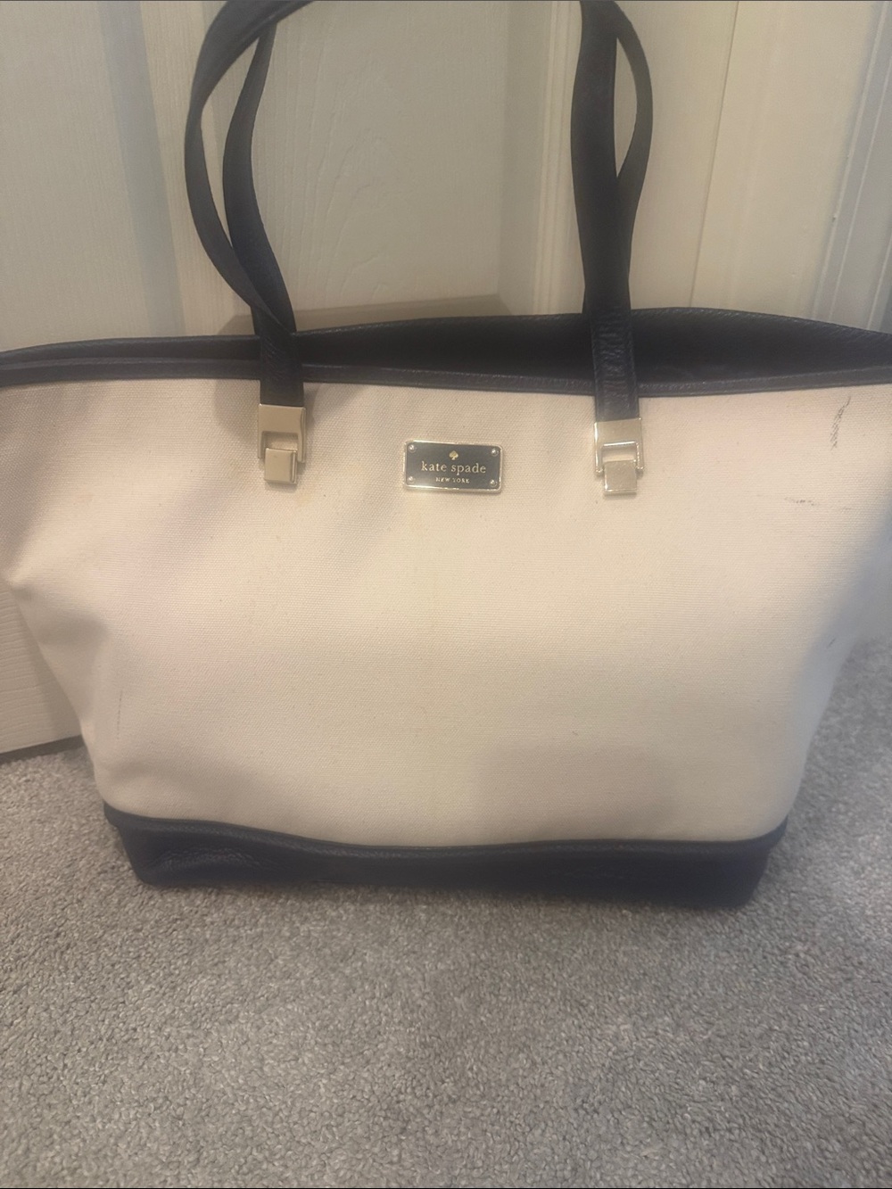 kate spade Cream and Black Two-Tone Canvas Tote